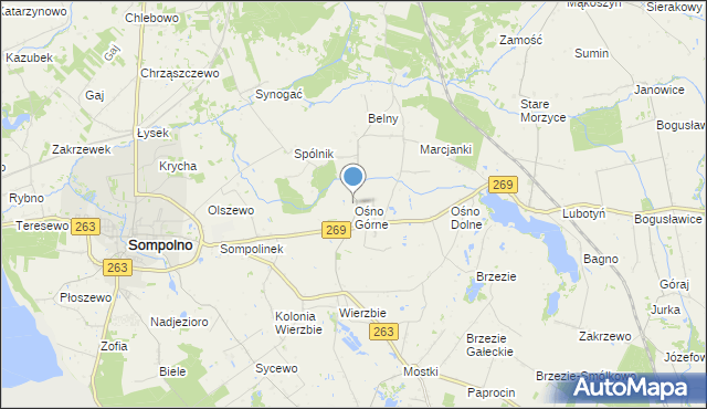 mapa Ośno Górne, Ośno Górne na mapie Targeo